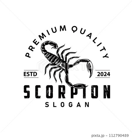 Scorpion logo identity design vintage retro simple black silhouette template poisonous forest animal 112790489