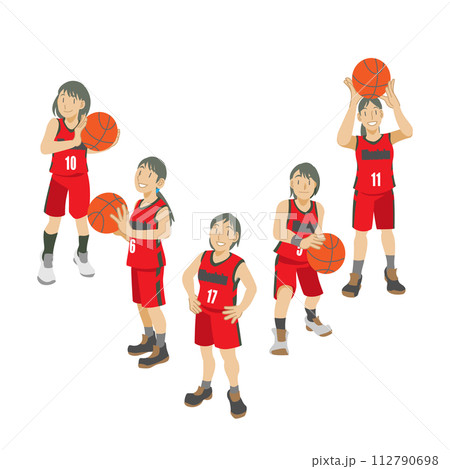 試合に臨む女子バスケットボールの選手たちのイラスト 試合に臨む女子バスケットボールの選手たちのイラスト 112790698