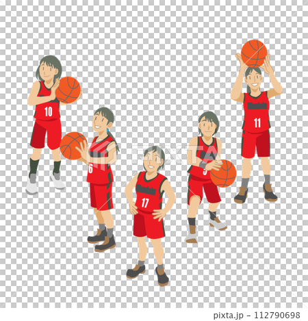 試合に臨む女子バスケットボールの選手たちのイラスト 試合に臨む女子バスケットボールの選手たちのイラスト 112790698