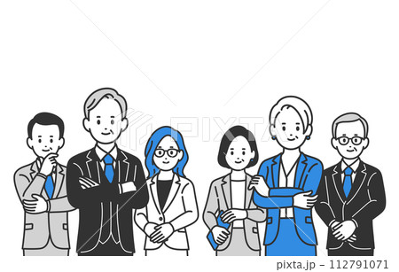 ポーズをとる経営者・管理職の男女上半身セット【人物ベクターイラスト素材】 ポーズをとる経営者・管理職の男女上半身セット【人物ベクターイラスト素材】 112791071