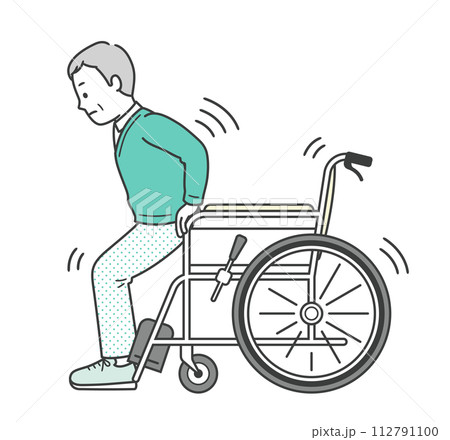 車椅子から立ち上がろうとする高齢男性 112791100