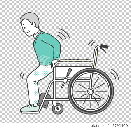 Elderly man trying to get up from a wheelchair 112791100