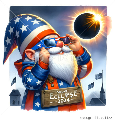 Total Solar Eclipse 2024 Gnome. 2024 Solar Eclipse Gnome Digital Watercolor. 112791122