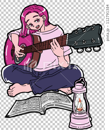 ギターを弾く女性 112791384