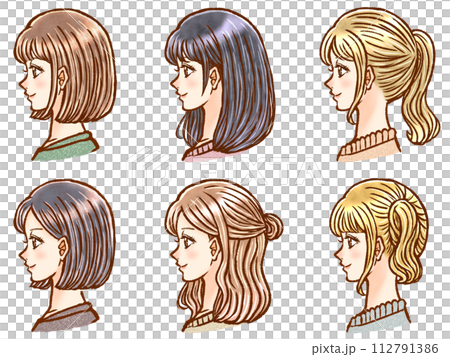 色々なヘアスタイルの大人女性の横顔イラスト素材セット2 色々なヘアスタイルの大人女性の横顔イラスト素材セット2 112791386