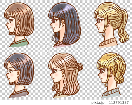 色々なヘアスタイルの大人女性の横顔イラスト素材セット3 色々なヘアスタイルの大人女性の横顔イラスト素材セット3 112791387