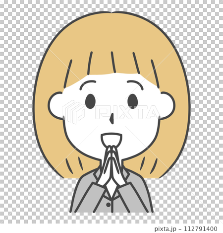 手を合わせて喜ぶスーツ姿の女性のイラスト 112791400