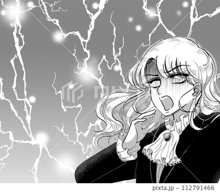 衝撃！電撃が落ちた貴族風のイケメンが白目で驚くイラスト 112791466