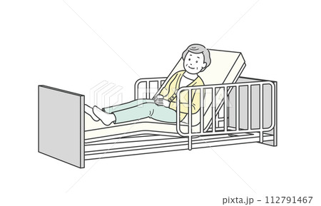 ベッドで横になる高齢女性と介護ベッドのイラスト 112791467