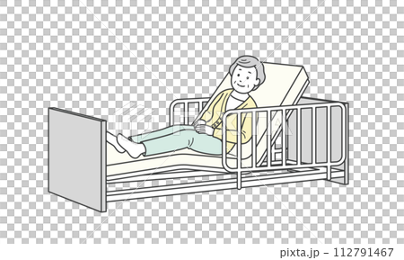 ベッドで横になる高齢女性と介護ベッドのイラスト 112791467