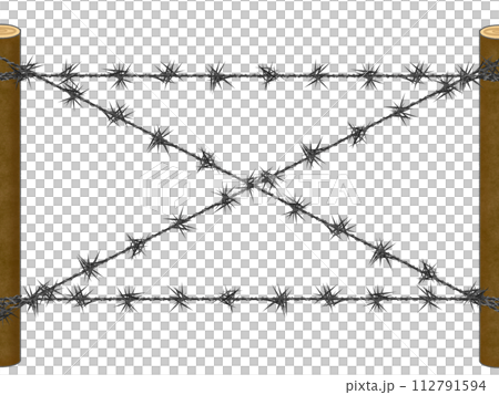 No-trespassing fence pattern (barbed wire) 112791594