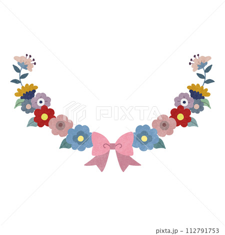 大人可愛いダスティカラーの花とリボンのフレーム 112791753