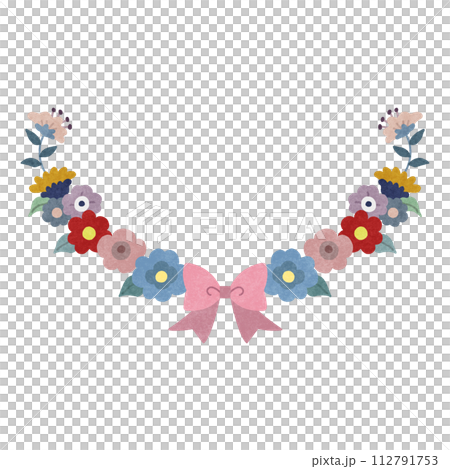 大人可愛いダスティカラーの花とリボンのフレーム 112791753