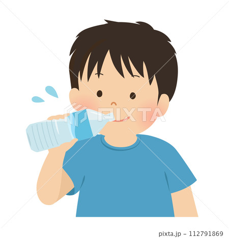 水分補給をする男の子のベクターイラスト 112791869