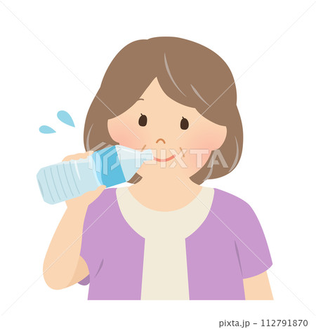 水分補給をするシニア女性のベクターイラスト 水分補給をするシニア女性のベクターイラスト 112791870