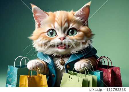 fashionable cat with shopping. 112792288