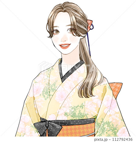 黄色の浴衣を着た女性 112792436
