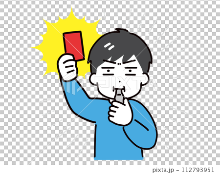 レッドカードを出す私服の若い男性(上半身) 112793951