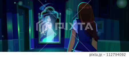 Negative mirror person for woman self in house 112794092