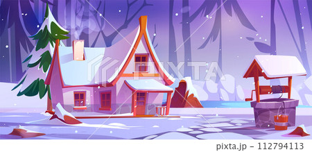 Winter landscape with house in forest 112794113