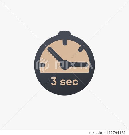 3 second timer clock. 3 sec stopwatch icon countdown time stop chronometer. Stock vector illustration isolated on white background. 3 second timer clock. 3 sec stopwatch icon countdown time stop chronometer. Stock vector illustration isolated on white background. 112794181