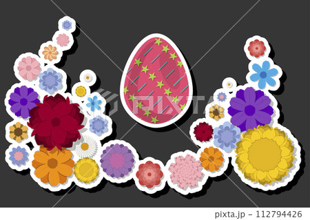 Illustration on theme celebration holiday Easter with hunt colorful bright eggs, banner consisting of hunt different Easter eggs, beautiful Easter eggs are main accessory at abstract background 112794426