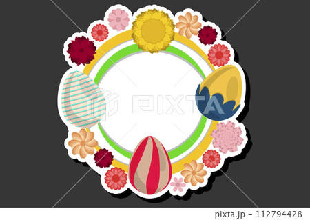 Illustration on theme celebration holiday Easter with hunt colorful bright eggs, banner consisting of hunt different Easter eggs, beautiful Easter eggs are main accessory at abstract background 112794428