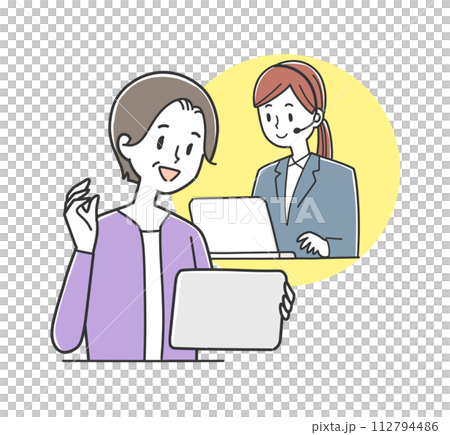 Middle-aged and elderly women consulting online Middle-aged and elderly women consulting online 112794486