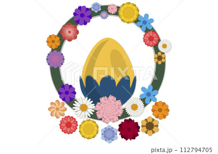 Illustration on theme celebration holiday Easter with hunt colorful bright eggs Illustration on theme celebration holiday Easter with hunt colorful bright eggs 112794705
