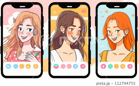 スマートフォンでビデオ通話をしている女性／自撮り