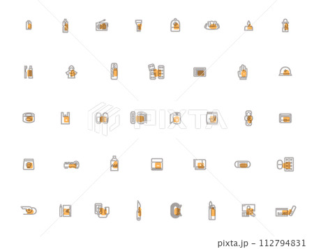 アウトラインの防災グッズアイコンセット　オレンジ 112794831