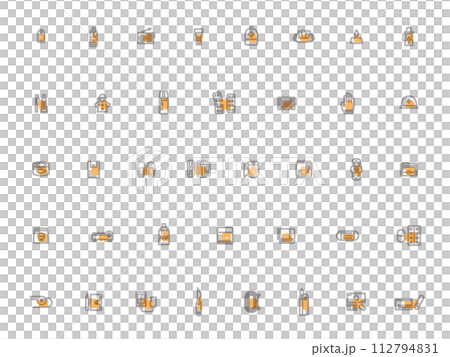 アウトラインの防災グッズアイコンセット　オレンジ 112794831