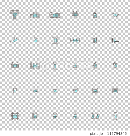 Station related outline icon illustration set light blue 112794846
