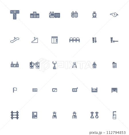 駅関連のカラーシャドウアイコンイラストセット　青 112794853