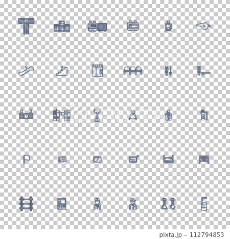 駅関連のカラーシャドウアイコンイラストセット　青 112794853