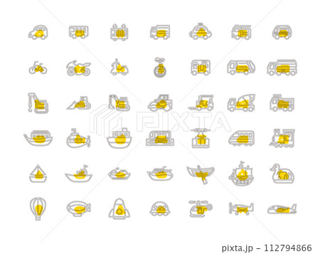 様々な乗り物のアウトラインアイコンセット 112794866