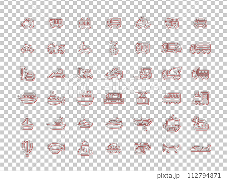 様々な乗り物のカラーシャドウアイコンセット　赤 112794871