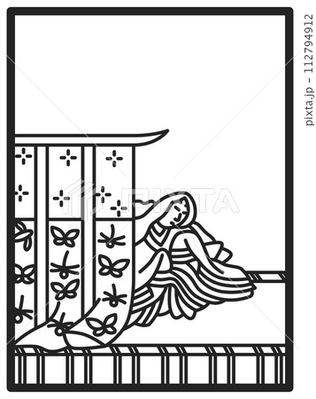 シンプル線画百人一首　持統天皇 112794912