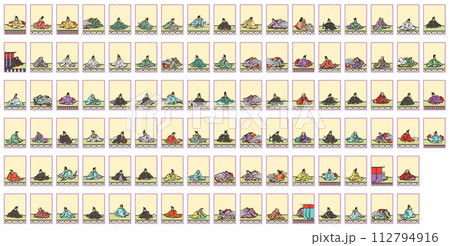 シンプルな百人一首のステッカー風アイコンセット(背景なし) 112794916