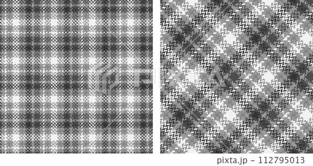 Set black and white check plaid seamless vector pattern. Set black and white check plaid seamless vector pattern. 112795013