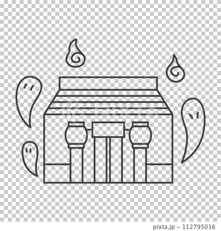 Line drawing theme park related single illustration icon set haunted house 112795016