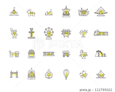 アウトラインのテーマパーク関連イラストアイコンセット　黄色 112795022
