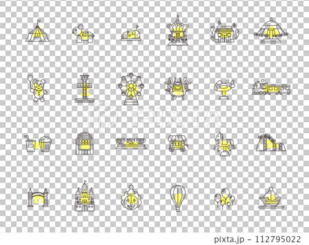 アウトラインのテーマパーク関連イラストアイコンセット　黄色 112795022