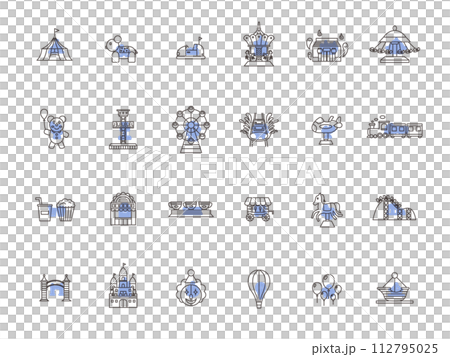 Outline theme park related illustration icon set blue Outline theme park related illustration icon set blue 112795025