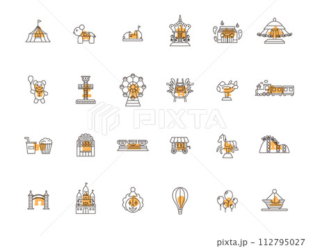 アウトラインのテーマパーク関連イラストアイコンセット　オレンジ 112795027
