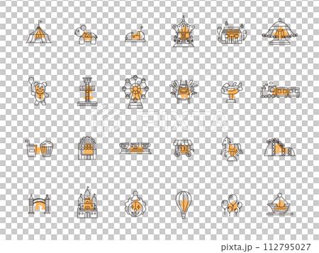 Outline theme park related illustration icon set orange 112795027