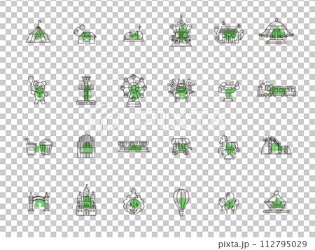 Outline theme park related illustration icon set green 112795029