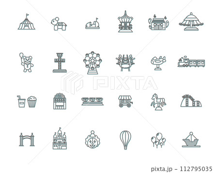 カラーシャドウのテーマパーク関連イラストアイコンセット　水色 112795035