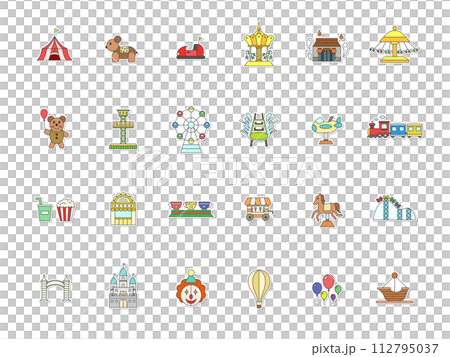ステッカーのテーマパーク関連イラストアイコンセット（背景なし） 112795037