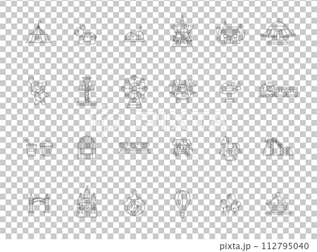 Line drawing theme park related illustration icon set 112795040